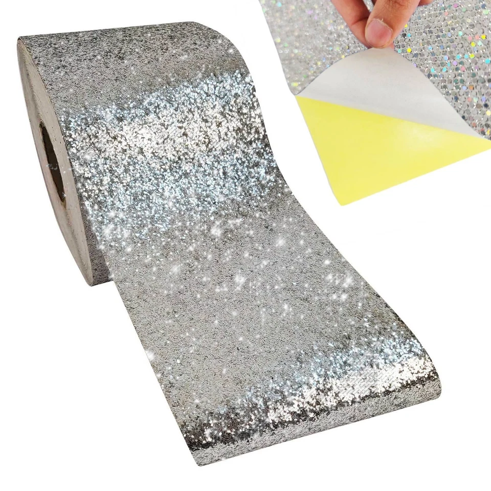 MEENA SELF ADHESIVE GLITTER CHUNKY WALLPAPER! PEEL N STICK! Borders Metallic Holo