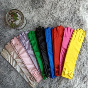 Kids Girls Long Satin Gloves Bow Mittens Party Wedding Performance Accessories ∂ - Picture 1 of 26