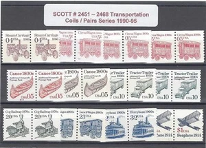 US Scott # 2451 - 2468 Transportation Coil Pairs / 1990 - Picture 1 of 1