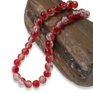 Festive Crackle Glass Beads - Red & Clear 6mm Round Two Tone Beads 100-Pack - Picture 1 of 7