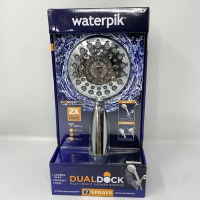 Cabezal de ducha portátil Waterpik PowerPulse de doble base multialtura 7 pulverizadores cromado Foto 1 de 4