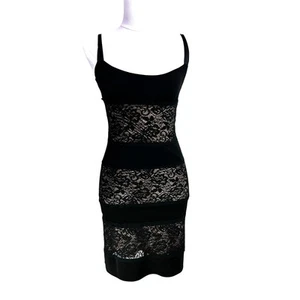 VTG Bebe black lace bodycon sheer lace small silk dress whimsygoth prom USA Y2K - Picture 1 of 12