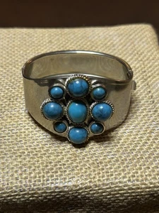 Vintage Native American Style Cluster Cuff Bracelet Silver Tone Blue - Picture 1 of 14