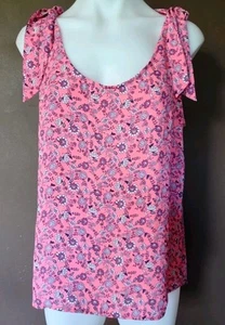 LOFT Medium Pink Floral Blouse Tie Shoulder - Picture 1 of 5