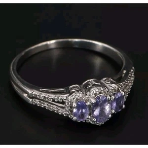 Sterling Silver - Diamond & Tanzanite Ring Size 9.5 - 2.5g - Picture 1 of 3