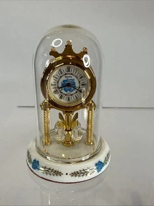 Bulova Porcellus B0547 Miniature Brass Clock Glass Dome, Not Tested, No Battery - Picture 1 of 6