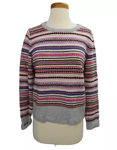Gap Crew Neck Sweater Medium Multi Color Stripes Colorful Wool Blend Ribbing - Picture 1 of 3