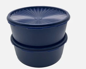 Two Tupperware Servalier Cookie Canisters 8" Rounds Dark Blue Navy New Set - Picture 1 of 5