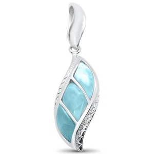 Natural Larimar Leaf Design .925 Sterling Silver Pendant - Picture 1 of 2
