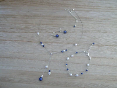 Schmuckset Damen Braut Hochzeit Elfenbein/Weiß/Marineblau/Dunkel/Königskönig - Bild 1 von 4