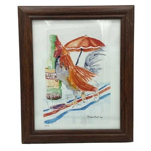 Pintura de acuarela original firmada por Michael Hewett 2001 pollo gallo pájaro - Imagen 1 de 12