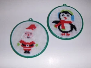 NEW completed Mini Framed cross stitch Santa and Penguin - Picture 1 of 1