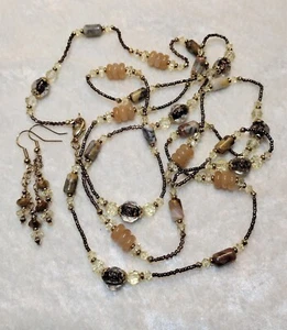 DTC"D.S Collection"Necklace w/C.L Agate, Citrine, Coral, Swarovski Inc. Earrings - Picture 1 of 7