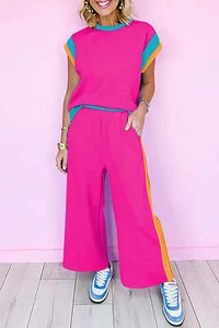 Women's Strawberry Pink Short Sleeve/ Long Pant Two-piece Set - Picture 1 of 13