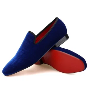 Merlutti Plain Royal Blue Velvet Square Toe Loafers - Picture 1 of 6