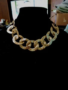 Signed CKR Necklace Gold Tone Chainlink Collar Bib Statement 15 Inches Hook - Picture 1 of 8