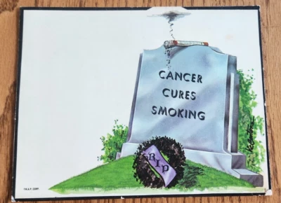 1960s Vintage "Cancer Cures Smoking - RIP" Color Printed Placard w/Stand - Image 1 of 3