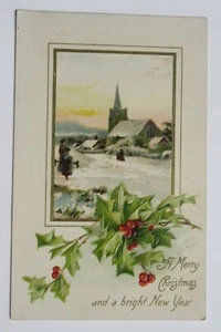 A Merry Christmas & Happy New Year Vintage Postcard - Picture 1 of 2