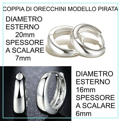 Orecchini a Cerchio Bombati Uomo Donna Colore Argento Modello Pirata Cerchietto - Immagine 1 di 4