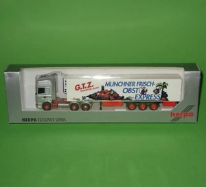 Herpa / Scania & Semitrailer 'GTZ Munchner Frisch-Obst' / 1:87 Scale - Picture 1 of 12