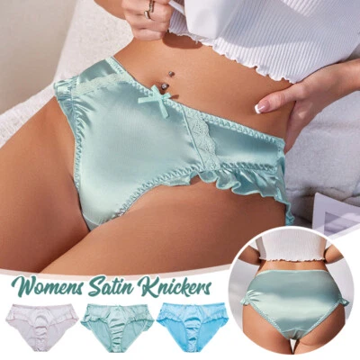 3PC Womens Silky Satin Knickers Sexy Panties Frill Underwear Brief Lingeries - Image 1 of 4
