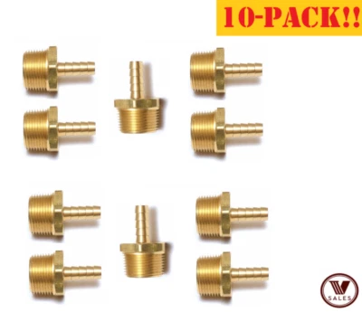 10-PACK! NEW!! 1/4"X1/2" Brass MALE NPT Barb Hose Straight Fitting 125-4D - Image 1 of 4