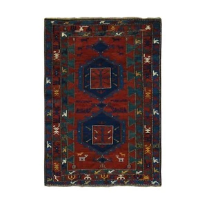 4'6"x6'4" Red Antique Caucasian Armenian Pure Wool Hand Knotted Rug R87856 - Picture 1 of 9