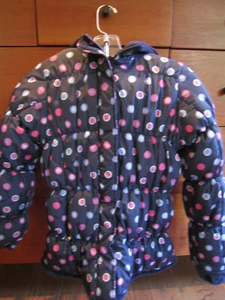 Lands End Girls Fleece Lined Blue Polka Dot Puffer snow Jacket Sz M (10-12)  - Picture 1 of 5