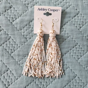 Ashley Cooper Multi Strand Beaded Earrings White Gold 3.5" NEW - Picture 1 of 2