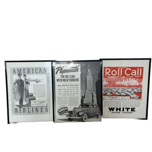 1939 American Airlines, White Trucks, Plymouth New Yorkers - 3 Pics Ads Framed - Picture 1 of 7