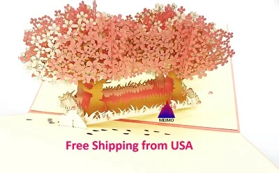 Tarjeta de felicitación emergente 3D Sakura flor de cerezo, cumpleaños, aniversario, San Valentín Foto 1 de 4