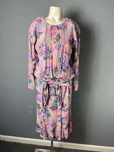 Vintage 90s CAROLE LITTLE Petites Womens Size 2 Pink Floral Dress German Rayon - Picture 1 of 9