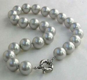 10MM GENUINE SILVER GRAY SOUTH SEA SHELL PEARL ROUND GEMSTONE NECKLACE 18" 