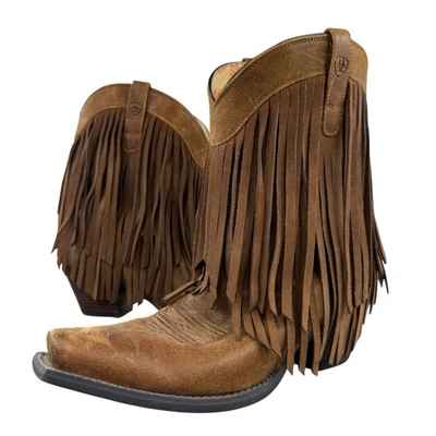 Bota Vaquera Ariat Gold Rush Cuero Flecos Talla 8.5 B 10014102 Punta Corta Marrón Foto 1 de 4