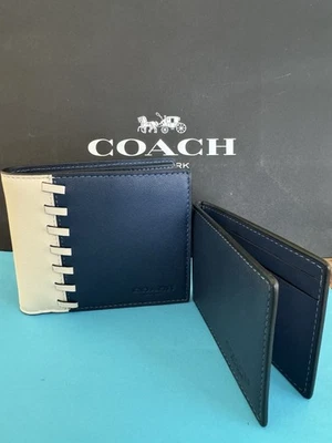 NWT Coach 3 In 1 Wallet With Whipstitch Leather Deep Blue / Chalk - Image 1 of 4