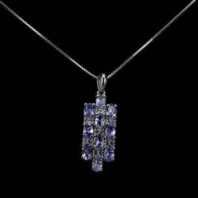 Collar de plata de ley 925 ovalado tanzanita piedras preciosas naturales joyería 18 pulgadas Foto 1 de 4