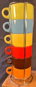 Pier 1 One Imports Stapelbar Kaffeetassen Becher 6er Set Mehrfarbig Tassen Steingut - Bild 1 von 9