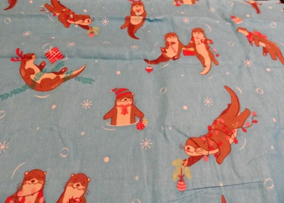 New~2 Standard blue FLANNEL pillow cases Holiday Playful brown OTTER  SEA LION - Image 1 of 4