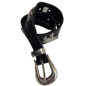 Cinturón de cuero negro plata con dijes de animales hebilla de vaquero occidental vintage - Imagen 1 de 11