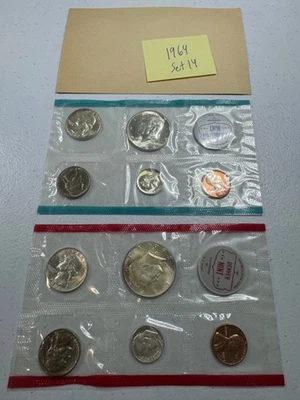 (1) 1964  US MINT SILVER P & D Set,  in all OGP,  w/ 90%  SILVER COINS,   SET 14 - Image 1 of 4