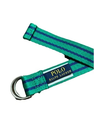 Polo Ralph Lauren 28” Niños Jóvenes Cinturón de Tela a Rayas Verde Marino Doble D Hebilla Foto 1 de 4