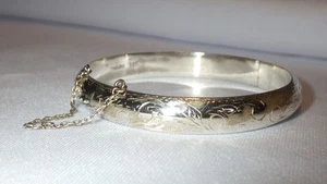 Vintage Etched Sterling Silver 925 Hinged Cuff Bangle Bracelet 7" / 10.72 Grams - Picture 1 of 19