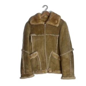 Wilsons suede & leather Sheepskin wool Suede Shearling Bomber Jacket vtg SZ 40 - Picture 1 of 15