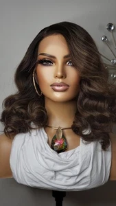 New Wavy Hazelnut Brown 13x6 Free-Part Lace Frontal Wig Womens Fashion Hair Wigs - Picture 1 of 18