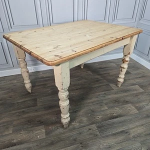 Retro Vintage Solid Wood Pine Turned Dining Table Country Farmhouse Shabby Chic - Picture 1 of 24