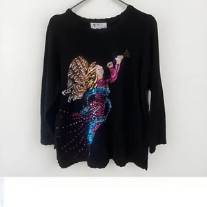 NWT Quacker Factory Black Angel Christmas Nativity Sequined Sweater Size 1X - Picture 1 of 4