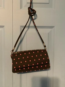 Black with pink polka dots crossbody purse boxy small - Picture 1 of 3