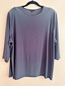Vikki Vi Silky Jersey Blouse Shirt Top Tunic Gray Womens Plus 2X 3/4 Sleeve USA - Picture 1 of 6