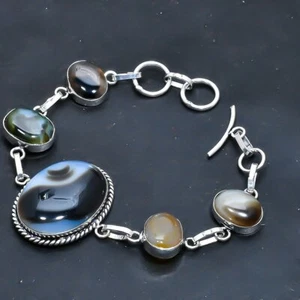 Banded Agate Gemstone Handmade Jewelry Bracelet 7-8" w503 - Picture 1 of 3