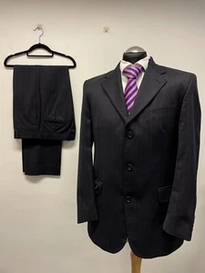 YVES SAINT LAURENT 2PC MENS SUIT PURE WOOL,NAVY STRIPE 40R TRS W34 L32 EXC(0421) - Picture 1 of 11